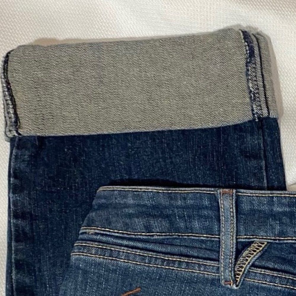Button Fly Distressed Large Cuff Cropped Jeans - Picture 6 of 7